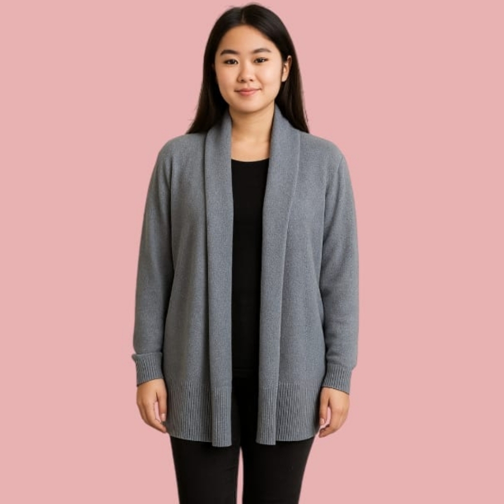 Croft & Barrow Open Front Classic Cardigan Sweater Heather Gray Size Large